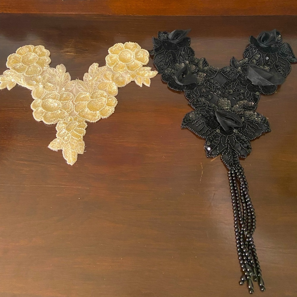 Bundle Of Two Pieces Of Sequined & Beaded Appliqu… - image 1